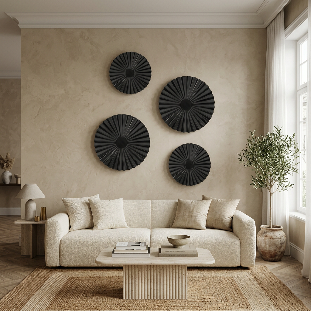 Black Round Metal Wall Art, Modern Decorative Accent