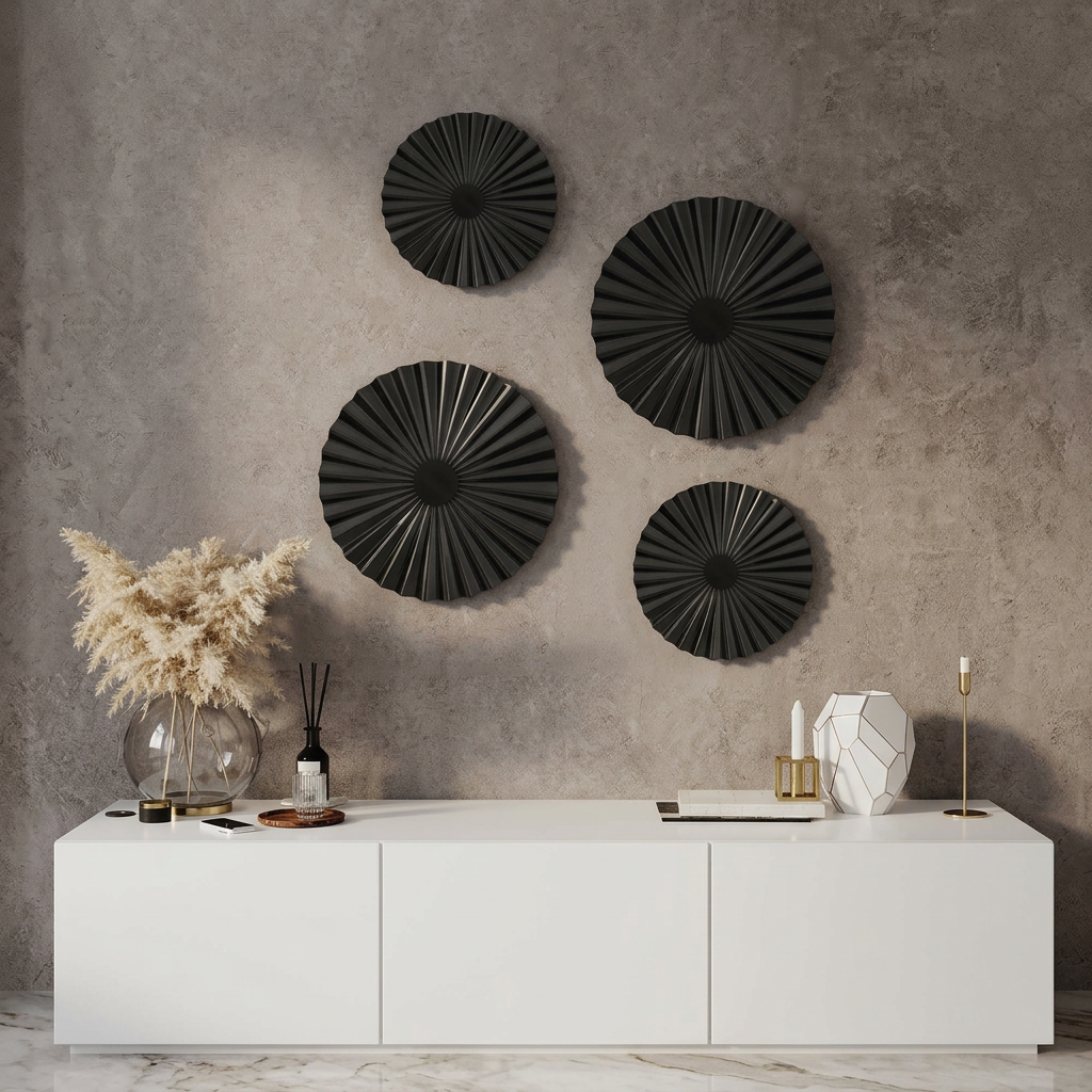 Black Round Metal Wall Art, Modern Decorative Accent