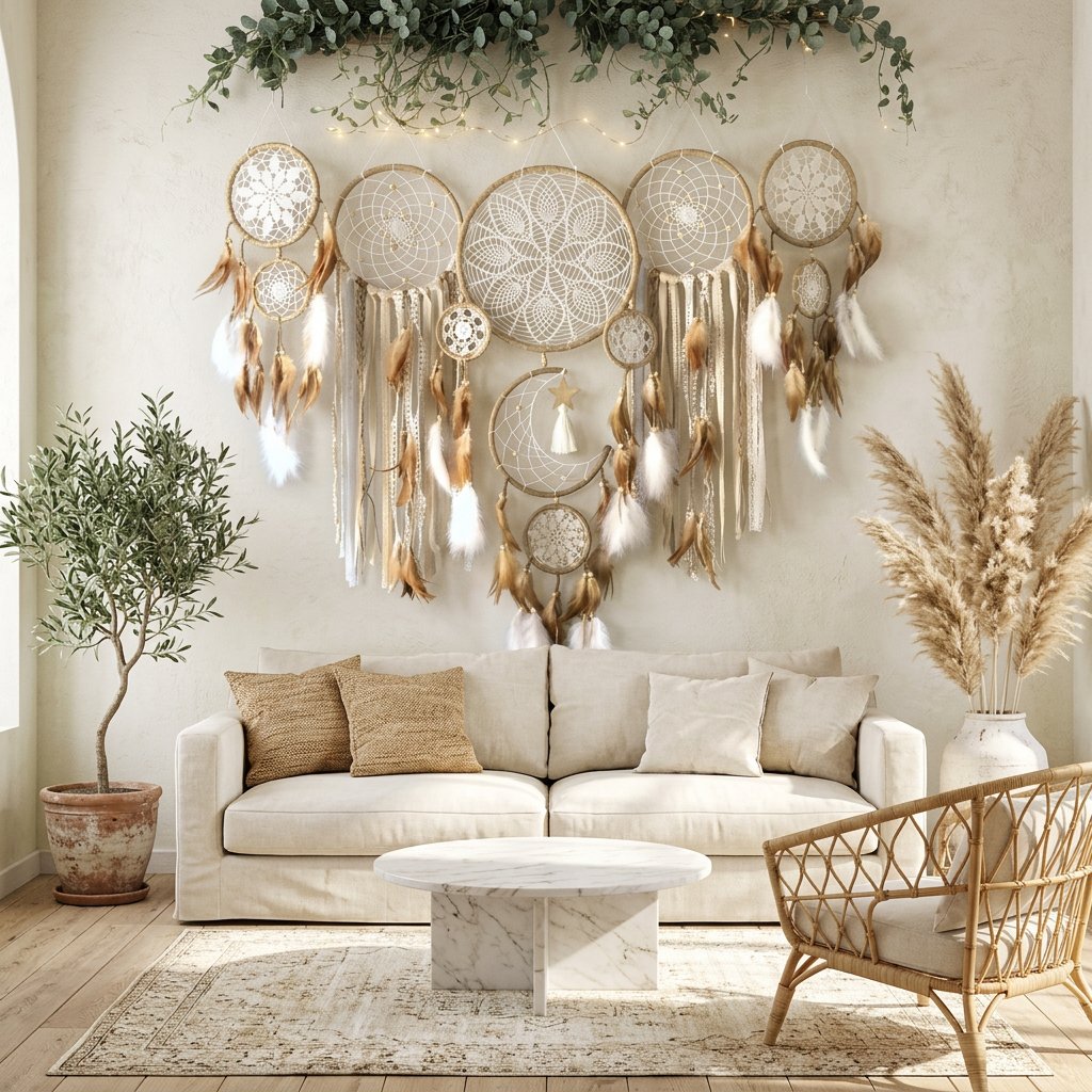 Boho Dream Catcher Set, 5 Decorative Wall Hangings with Feathers and Beads