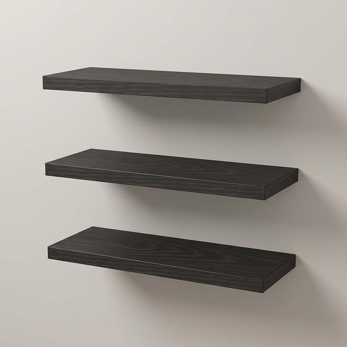 Rustic Black Floating Wall Shelves, Set of 3, 15.7 Inches