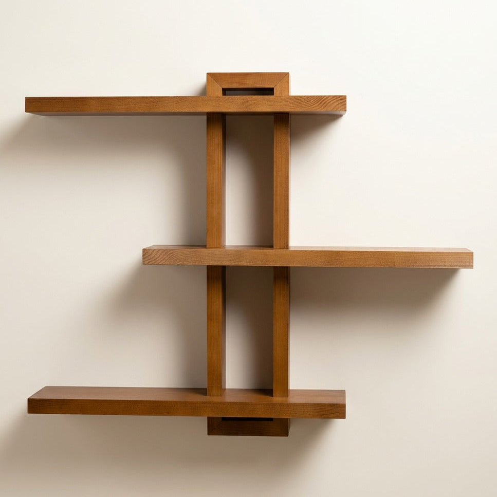 Light Walnut Wood Floating Wall Shelf, 28.35 x 23 x 4.3 Inches