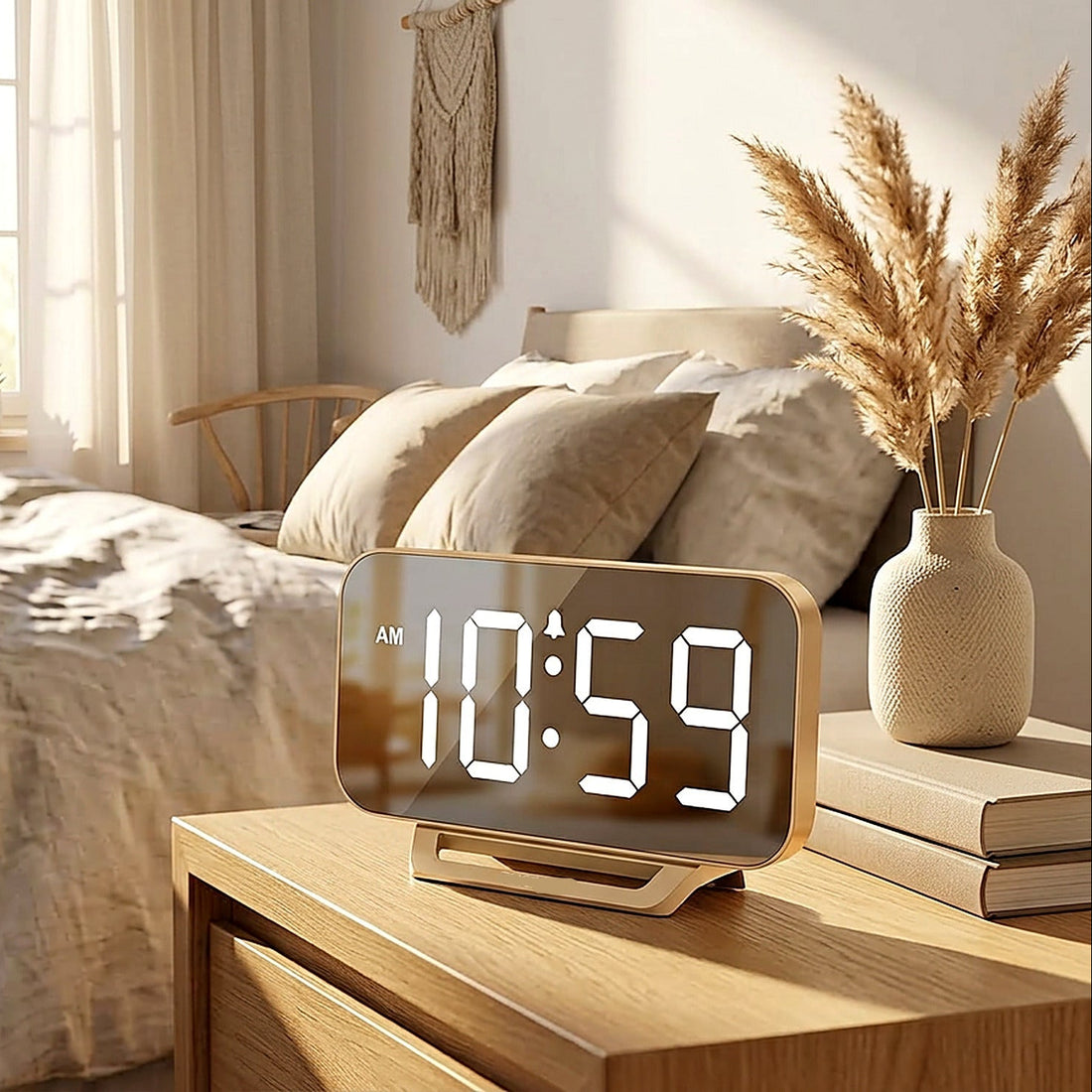Slim Digital Mirror Alarm Clock for Bedroom and Desk