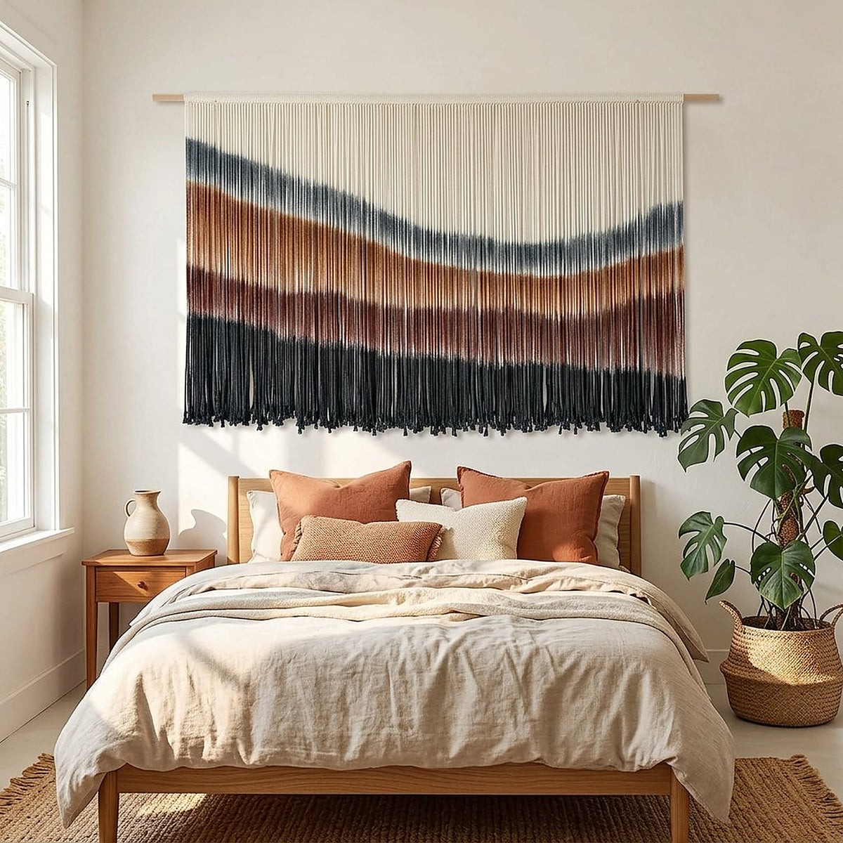 Large Tie-Dye Macrame Wall Hanging, Boho Woven Tapestry, 57 x 35 Inches