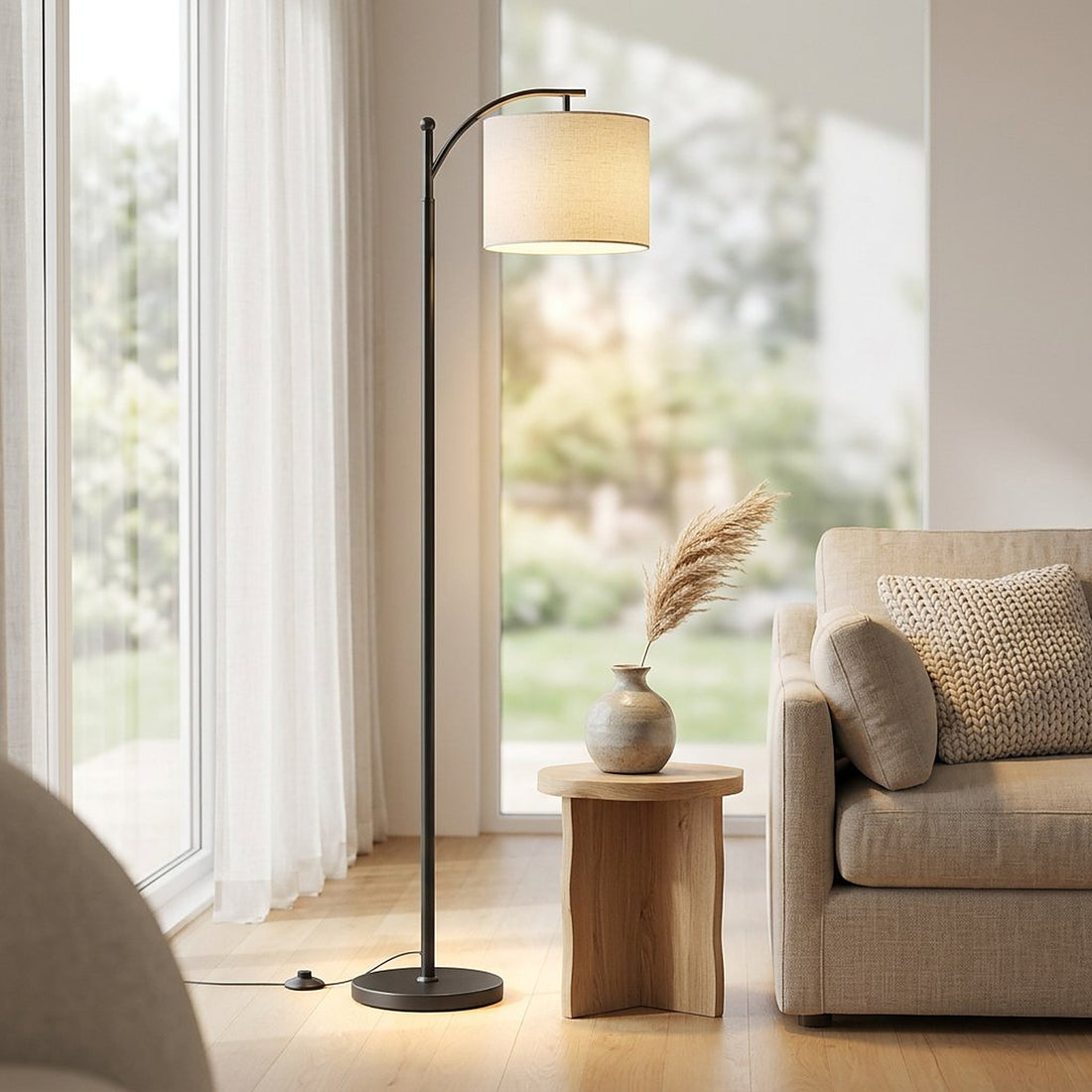 Modern Arc Floor Lamp with Three-Color-Temperature Bulb