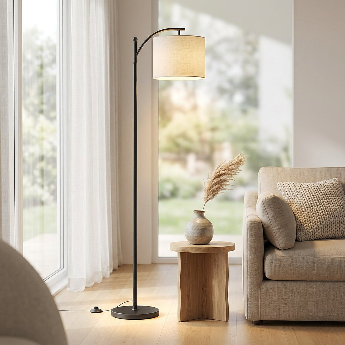 Modern Arc Floor Lamp with Three-Color-Temperature Bulb