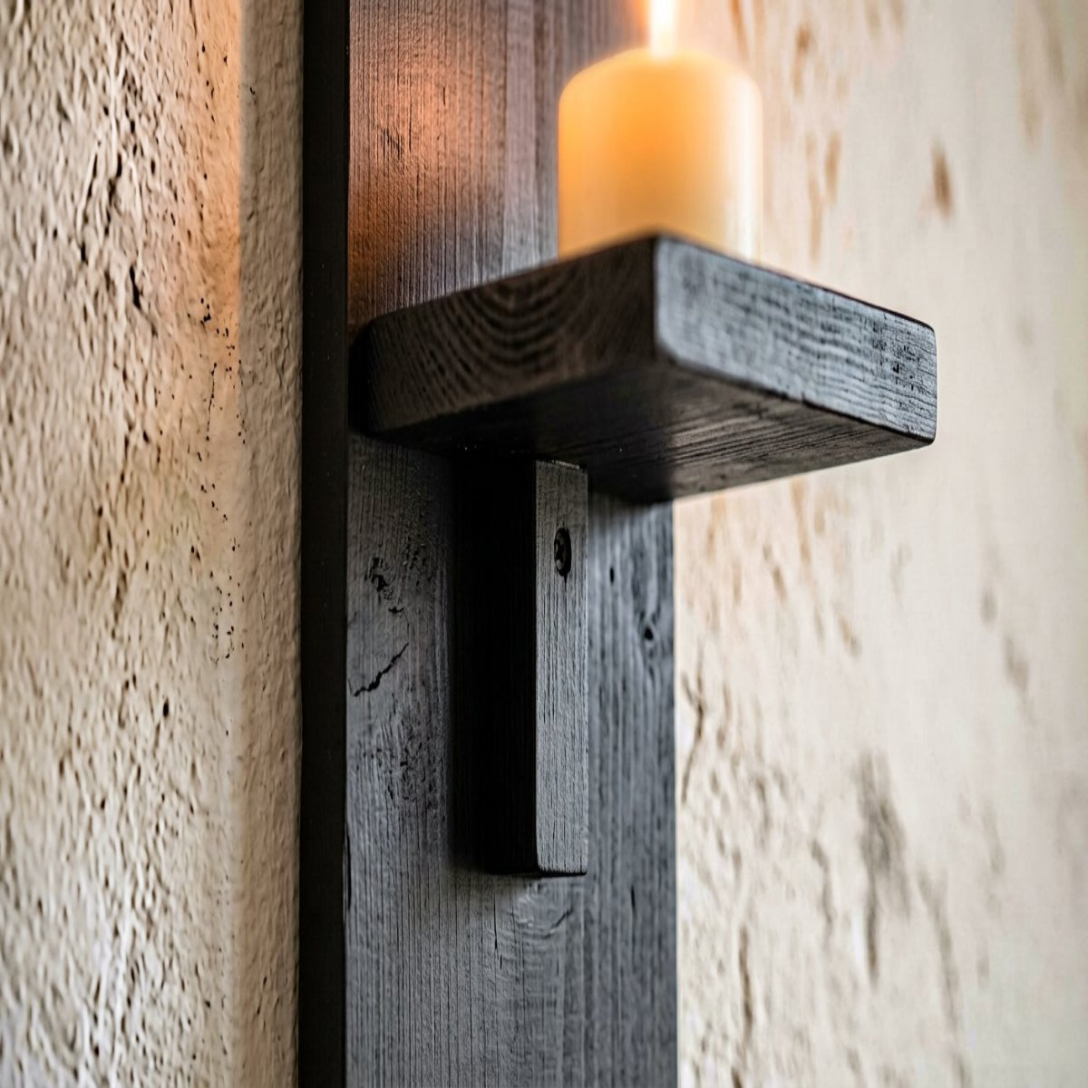 Farmhouse Wooden Wall Candle Sconces, Set of 2, Solid Black