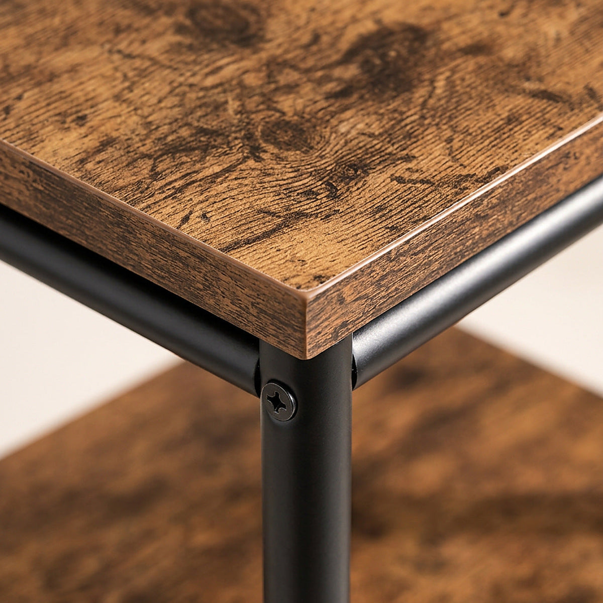 Small Rustic Brown End Table with Steel Frame