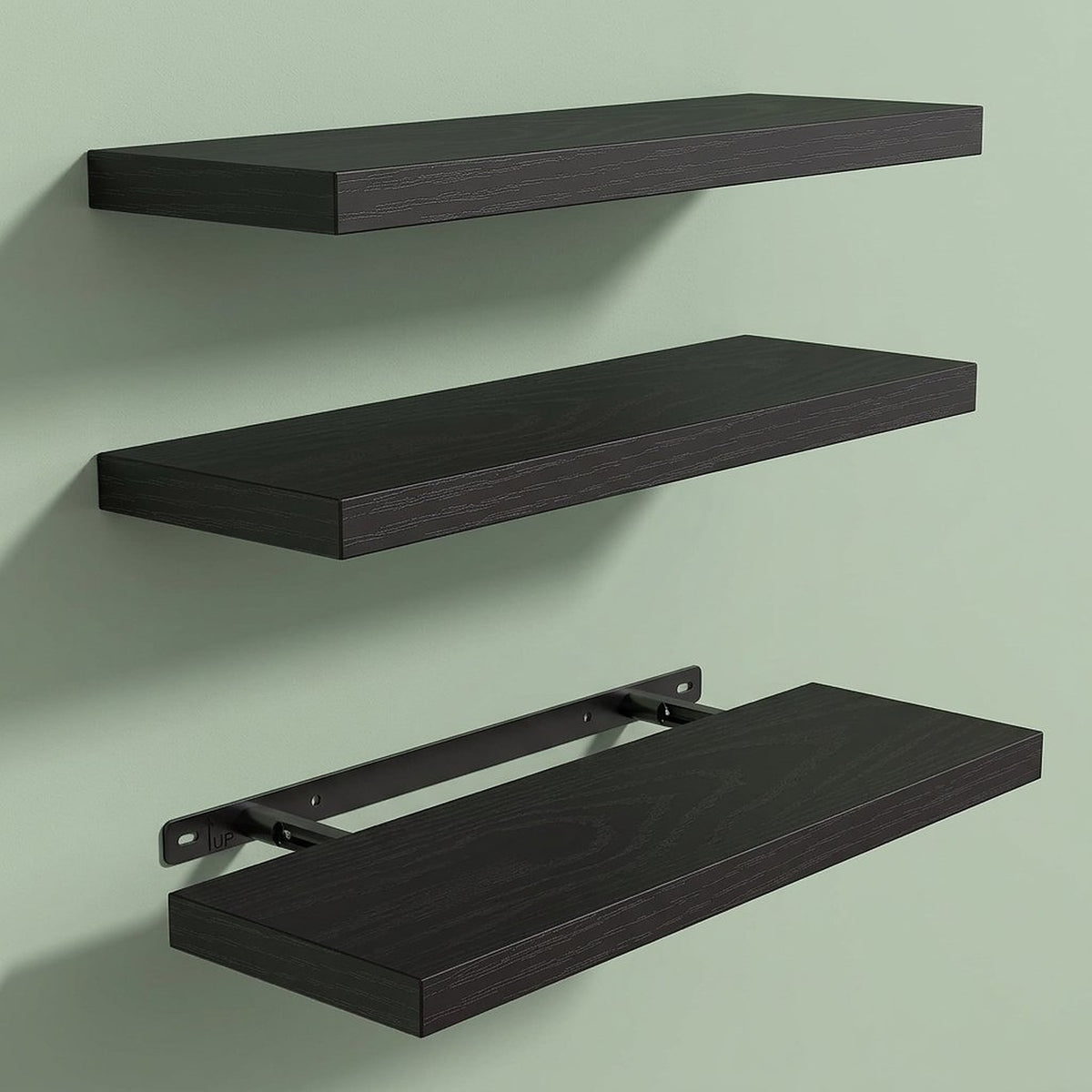 Rustic Black Floating Wall Shelves, Set of 3, 15.7 Inches