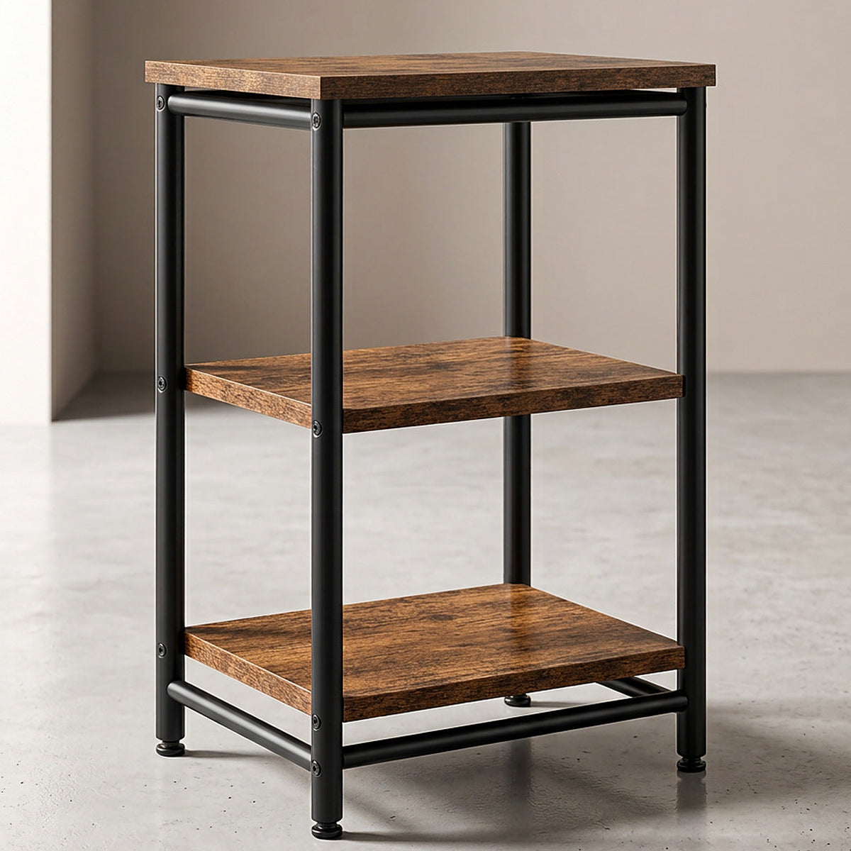 Small Rustic Brown End Table with Steel Frame