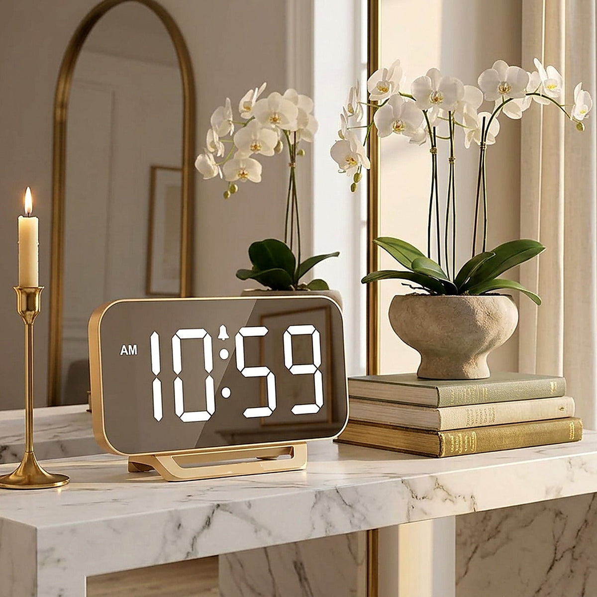 Slim Digital Mirror Alarm Clock for Bedroom and Desk