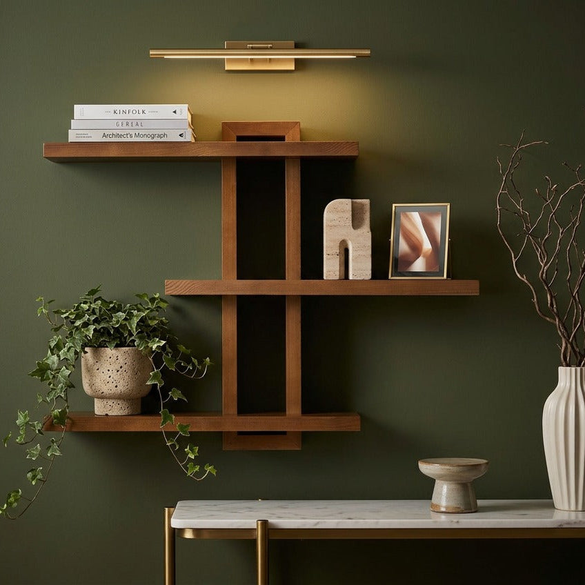 Light Walnut Wood Floating Wall Shelf, 28.35 x 23 x 4.3 Inches