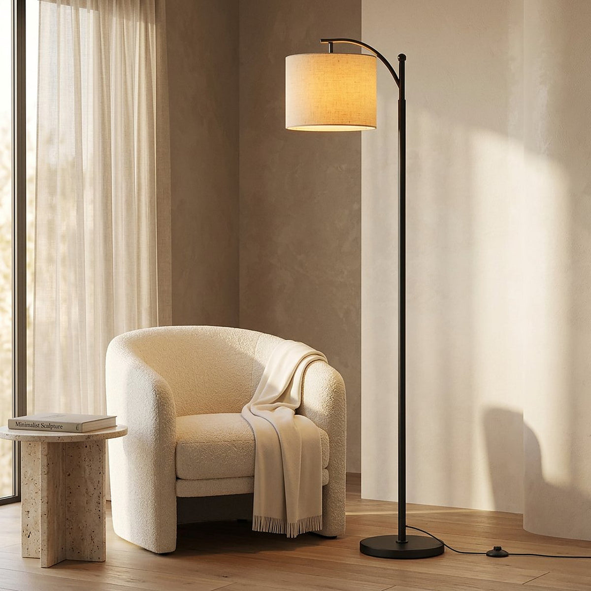 Modern Arc Floor Lamp with Three-Color-Temperature Bulb