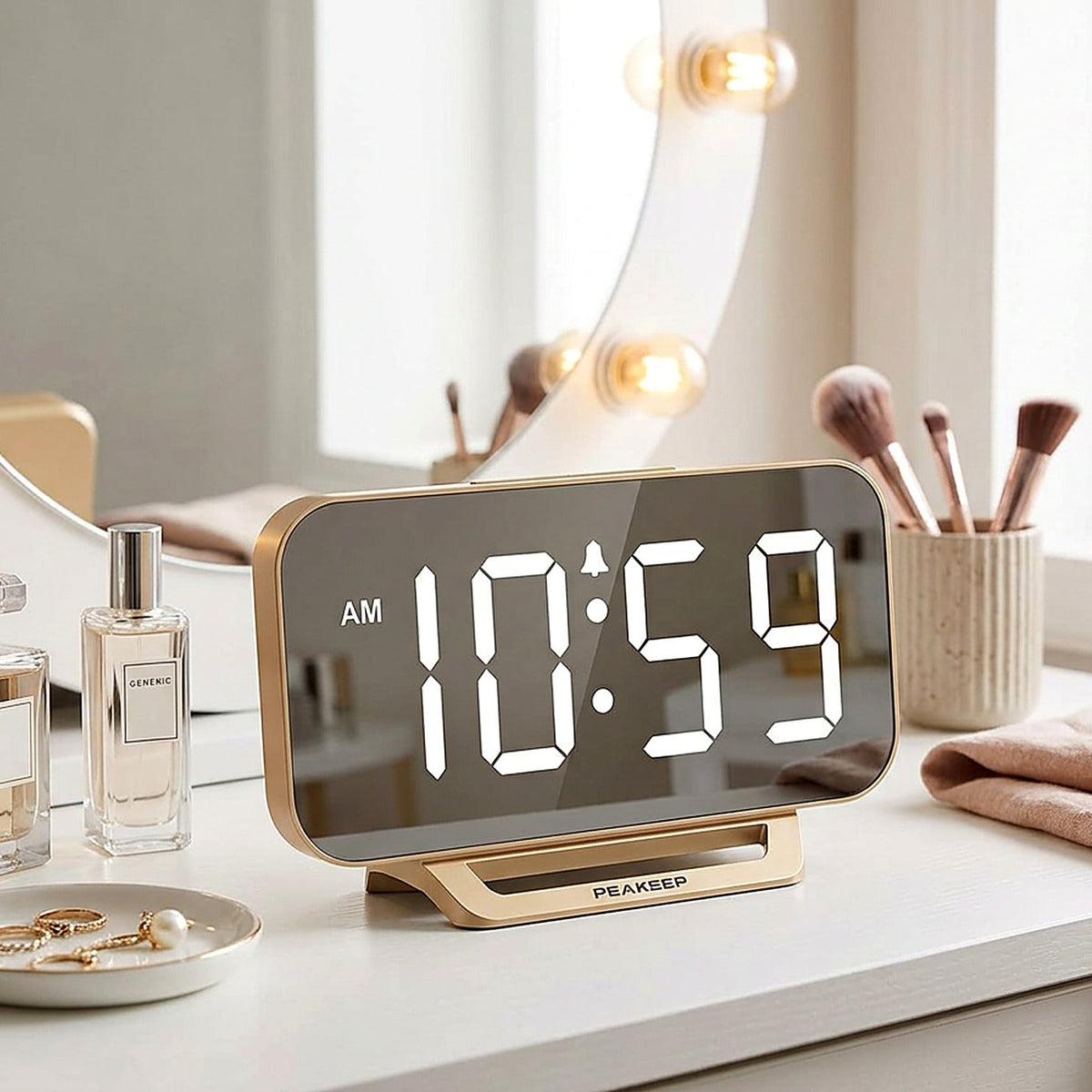 Slim Digital Mirror Alarm Clock for Bedroom and Desk