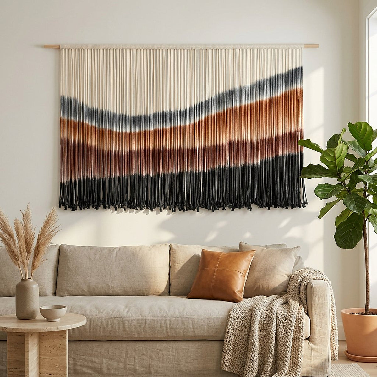 Large Tie-Dye Macrame Wall Hanging, Boho Woven Tapestry, 57 x 35 Inches