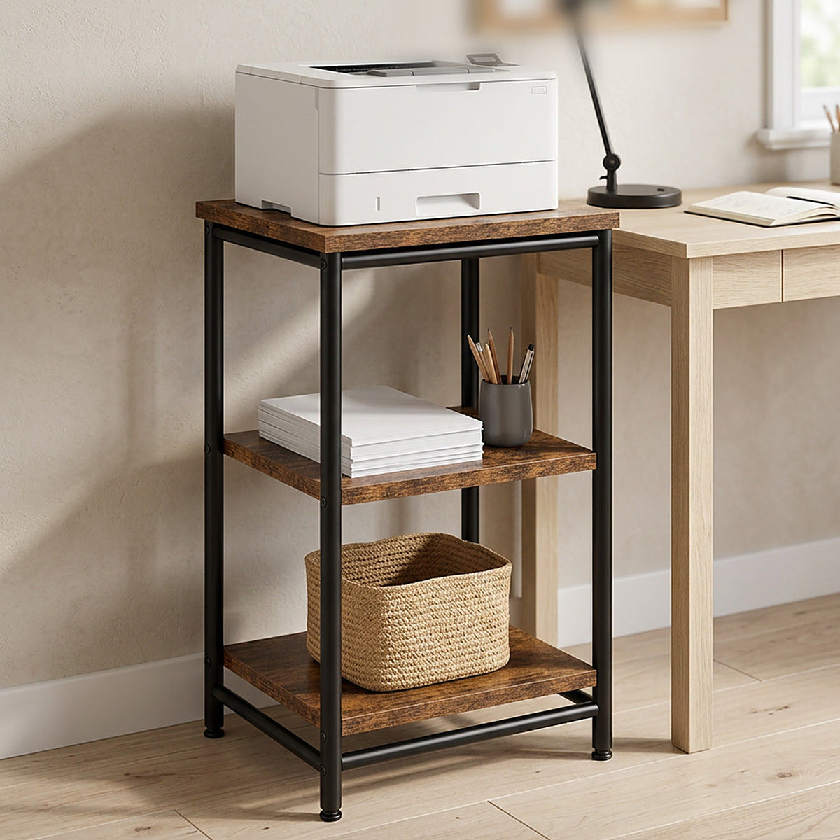 Small Rustic Brown End Table with Steel Frame