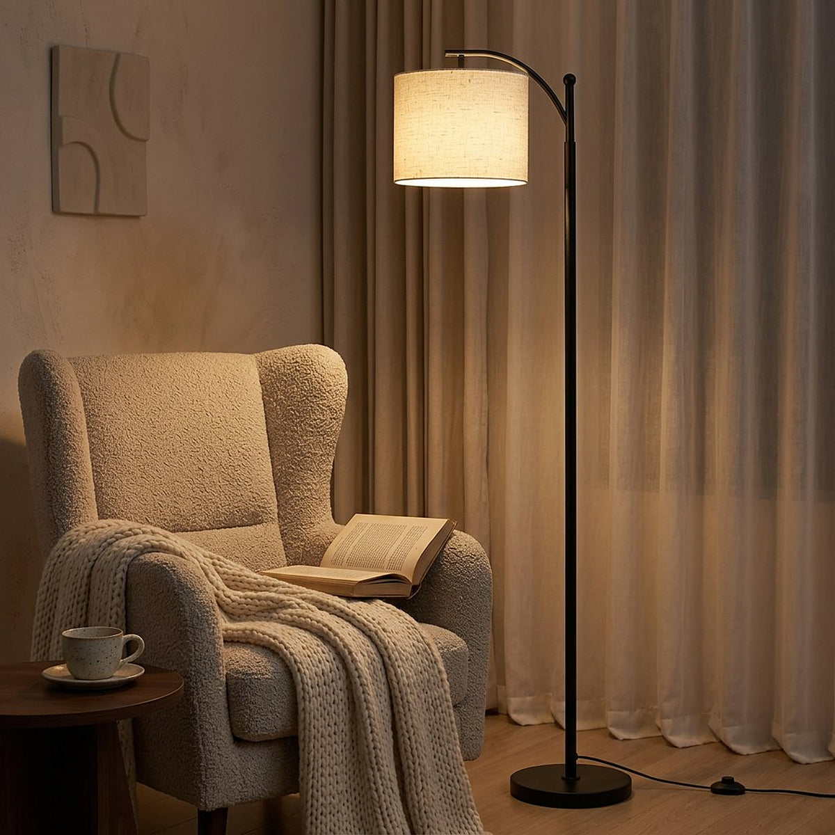 Modern Arc Floor Lamp with Three-Color-Temperature Bulb