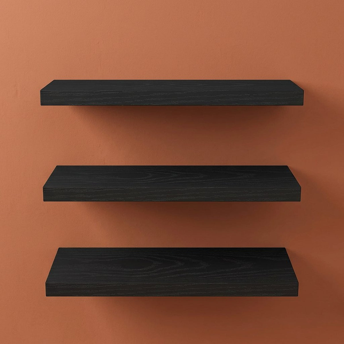 Rustic Black Floating Wall Shelves, Set of 3, 15.7 Inches
