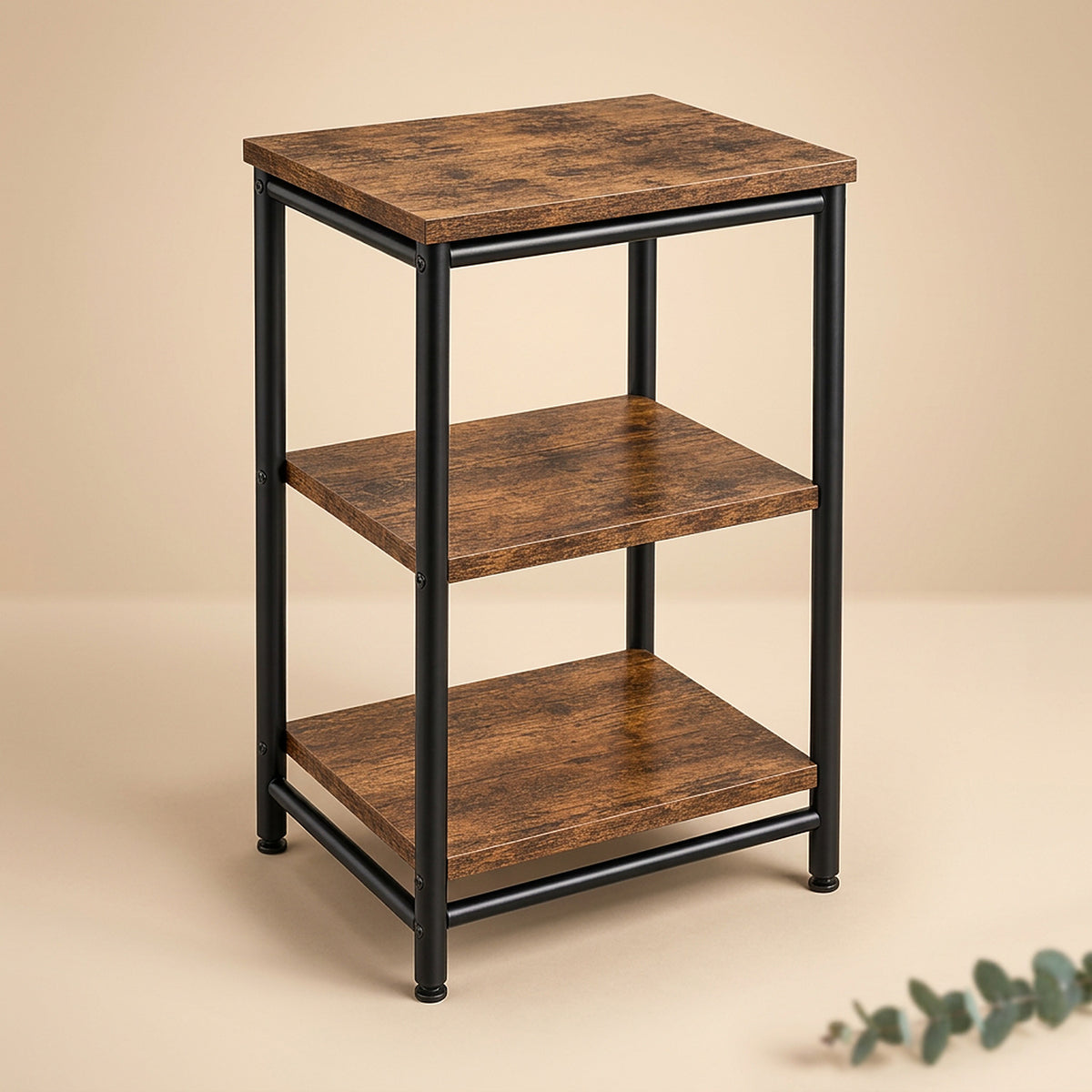 Small Rustic Brown End Table with Steel Frame