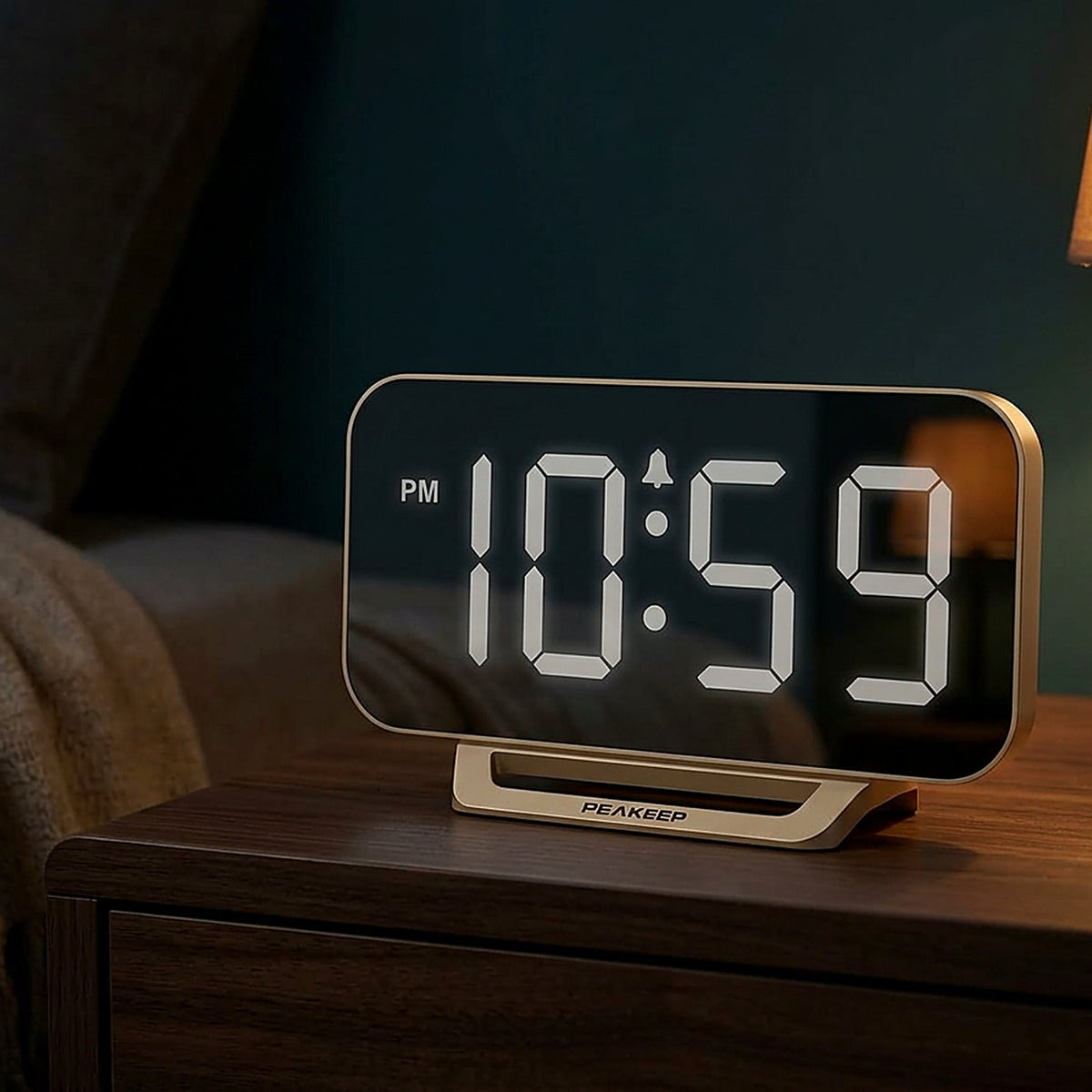 Slim Digital Mirror Alarm Clock for Bedroom and Desk