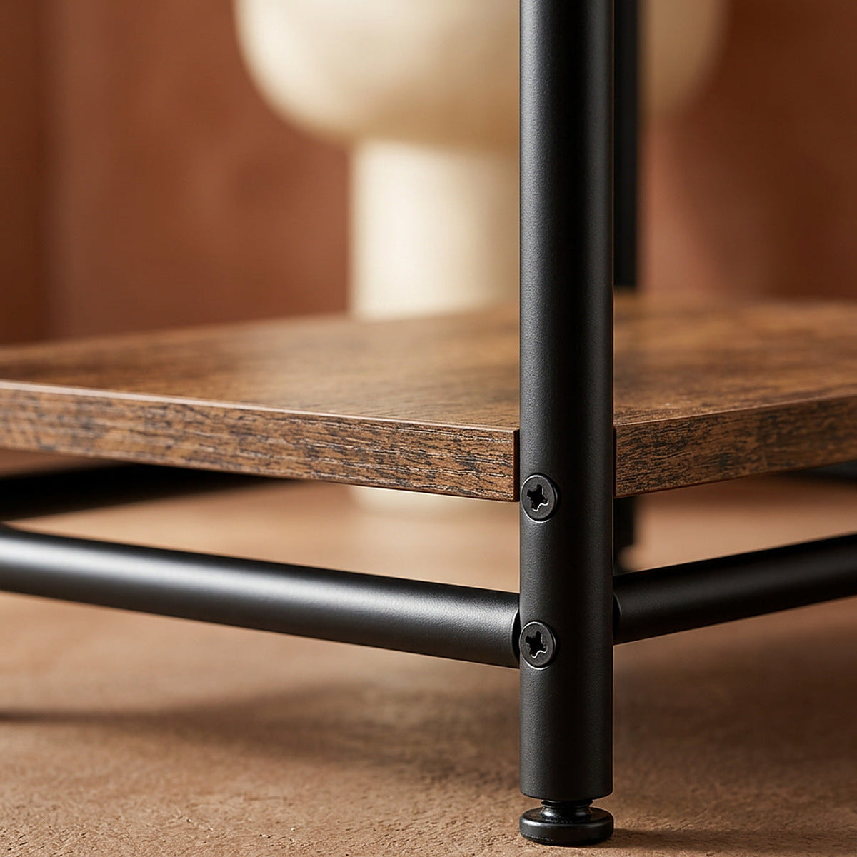 Small Rustic Brown End Table with Steel Frame