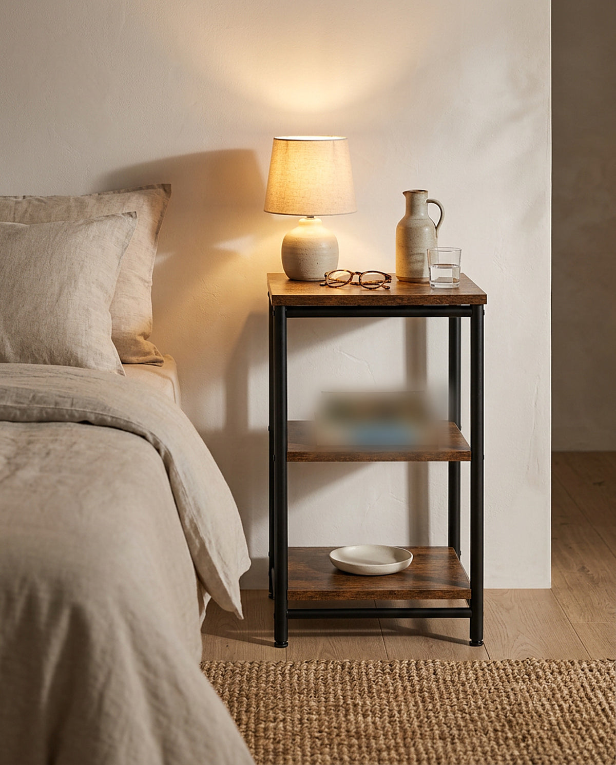 Small Rustic Brown End Table with Steel Frame