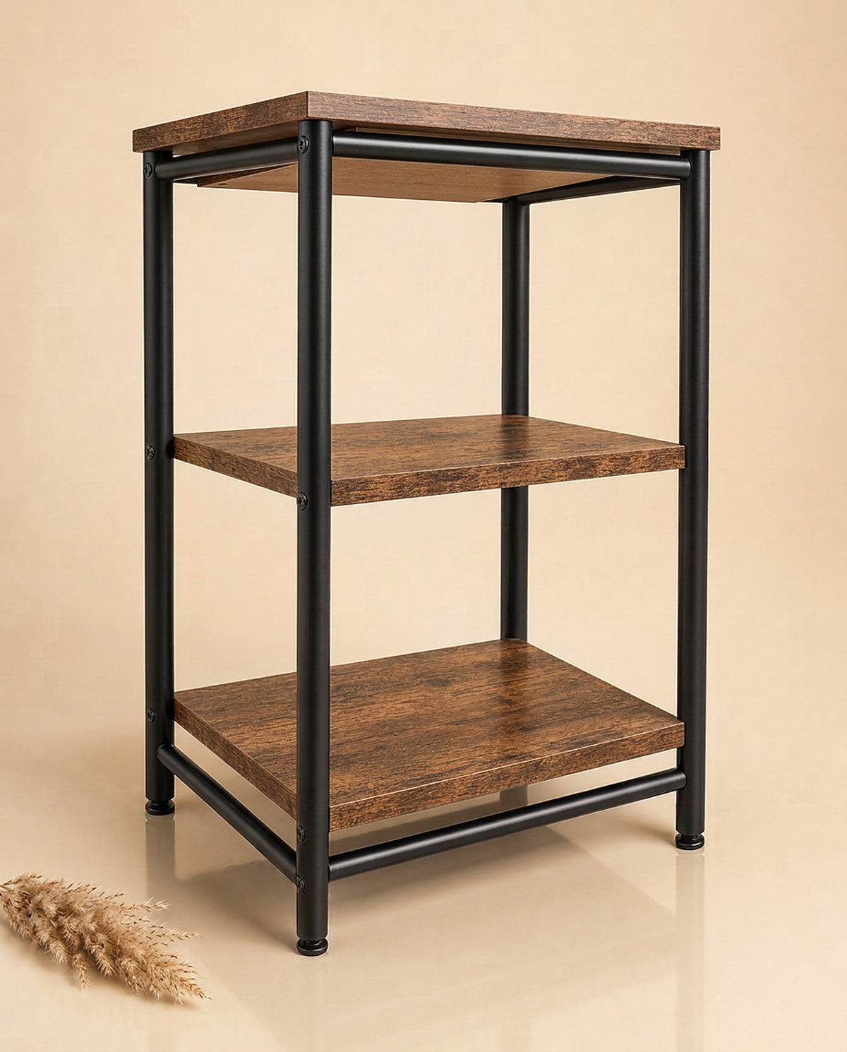 Small Rustic Brown End Table with Steel Frame
